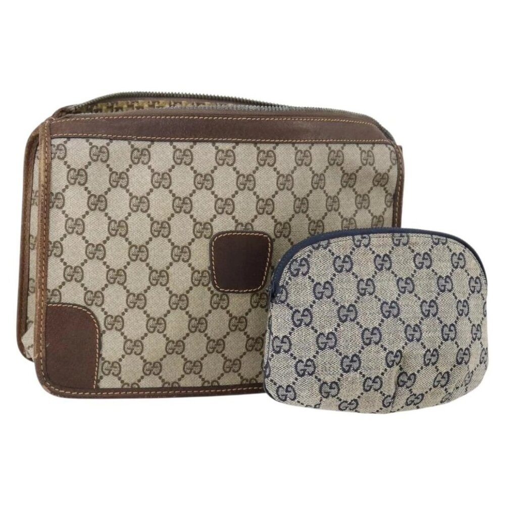 GUCCI GG Supreme Clutch Bag PVC 2 Set Beige Navy
